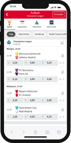 Sportwetten mit der Tipico App, Dezember 2024