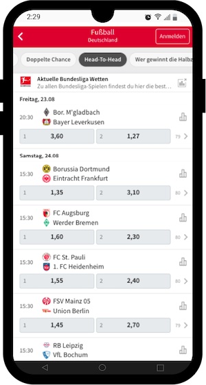 Beispiele für eine Tipico Head to Head Wette