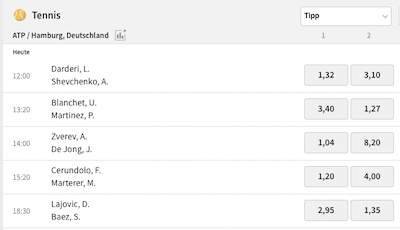 Tennis H2H Wette Beispiel bei Tipico