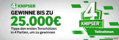 4 Knisper bei Betway: Tippe alle vier Torschützen auserwählter Spiele richtig und gewinne bis zu 25.000€!