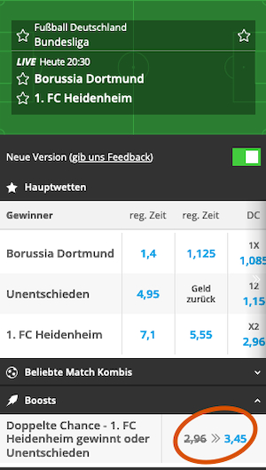 Beispiel zum Neo.bet Bestandskunden Boost