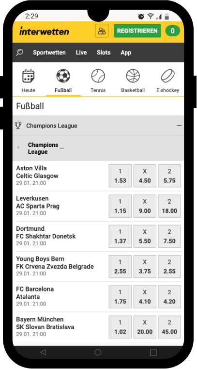Mobile App von Interwetten