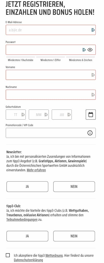 Registrierung bei tipp3