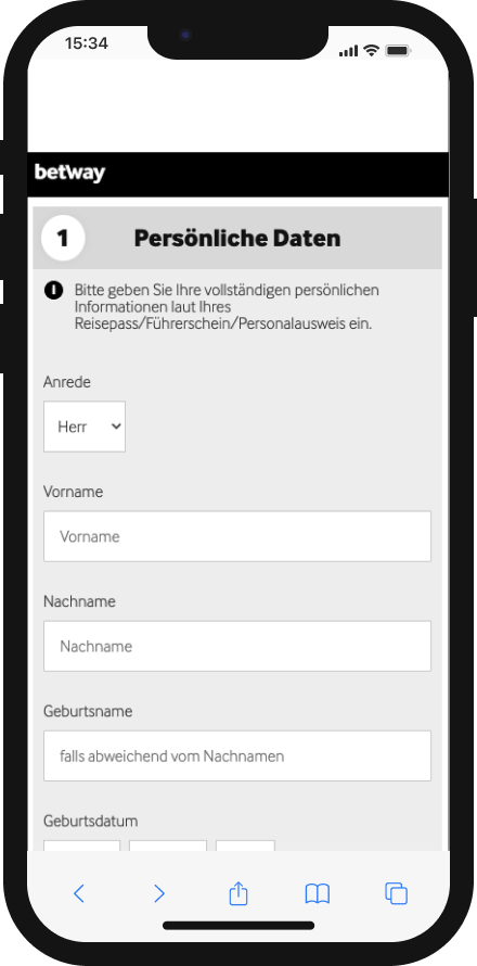 Erster Schritt der Betway Registrierung