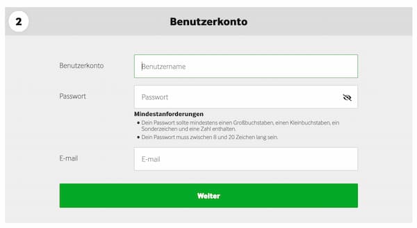 Zweiter Schritt der Registrierung bei Betway