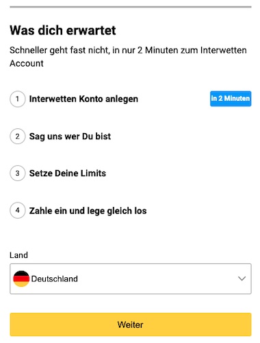Der erste Schritt bei der Interwetten Registrierung