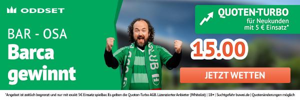 Quote 15.0 von ODDSET auf Barcelona besiegt Osasuna!