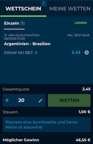 Setze den Happybet Bonus mit einer Argentinien Brasilien Wette um
