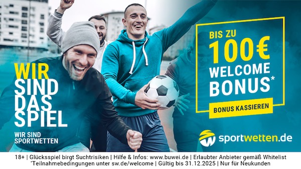 Sicher dir 100% bis 100€ Neukundenbonus von sportwetten.de