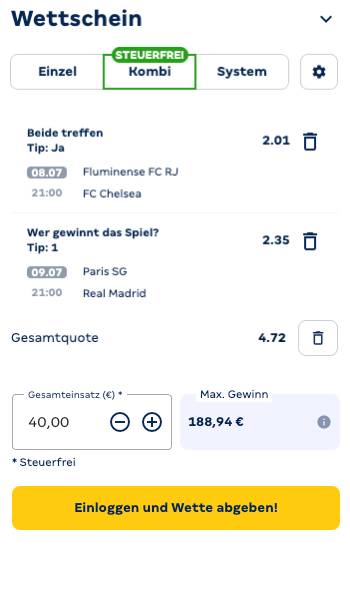 Wettschein bei Merkur Bets zu den Halbfinals bei der Klub WM